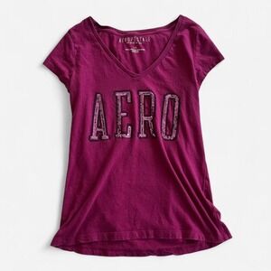 Aeropostale V-neck Shirt Purple Glitter Y2K